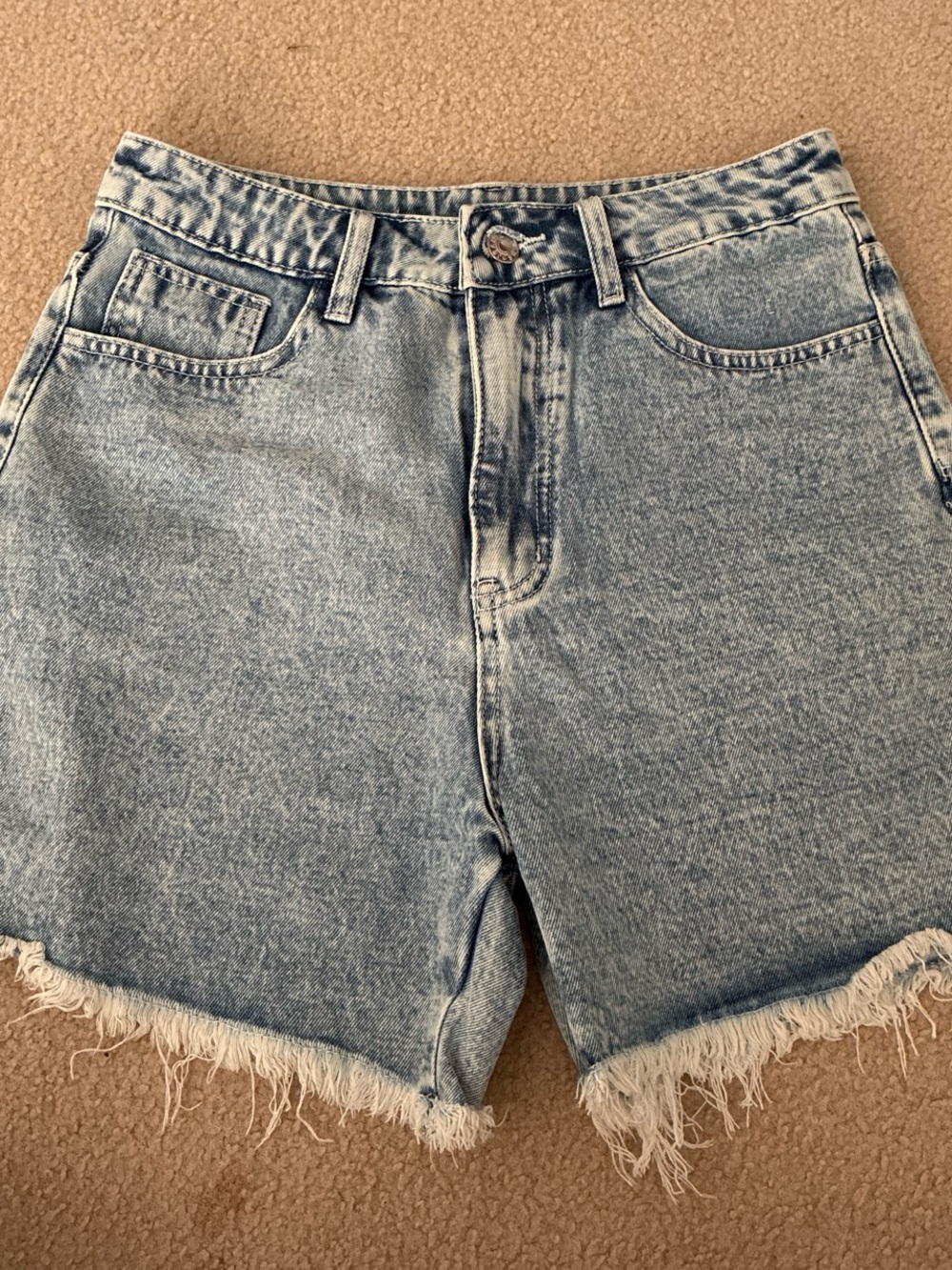 SHEIN Light Blue High-Rise Frayed Hem Denim Shorts